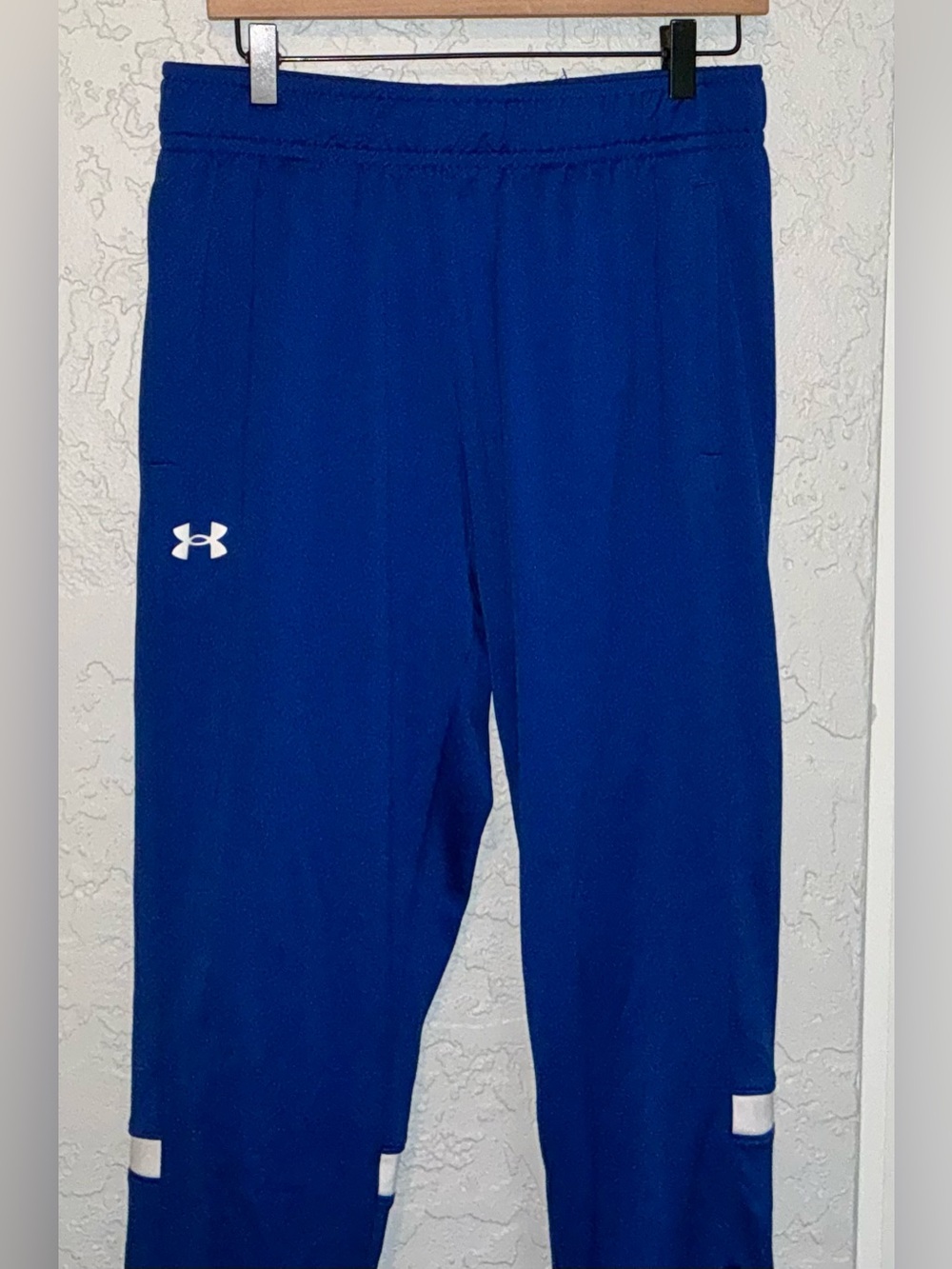 Under Armour Royal Blue & White Warm Up Pants with Zipper on Ankles - Picture 2 of 8